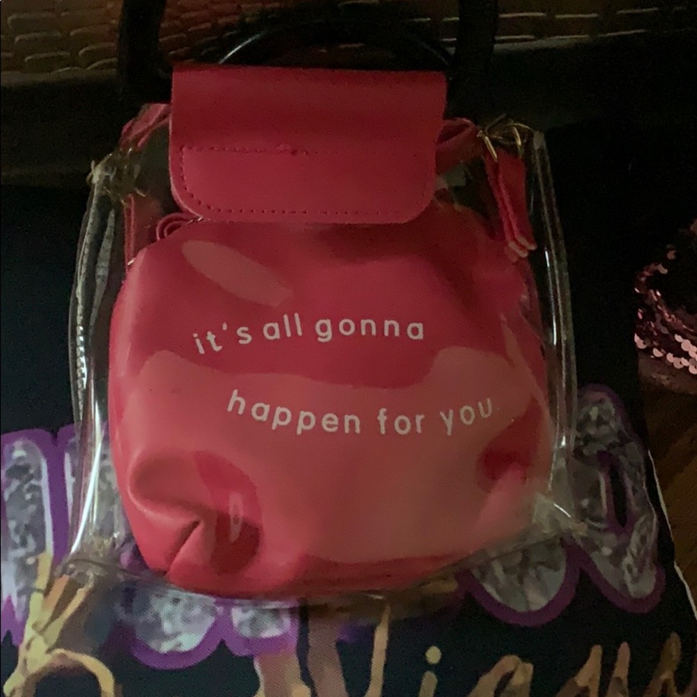 Pink and clear small tote with long strap